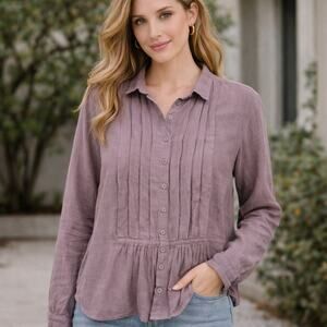 CP Shades Pintuck Tunic Shirt Womens Sz S 100% Linen Lilac Purple Art To Wear